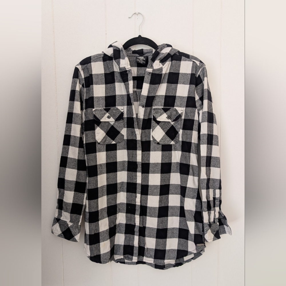 💜 3/$30 - Firefly Black and White Plaid Shirt